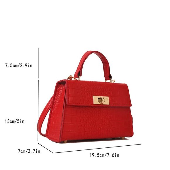 Burgundy Elegant Women's Mini Crocodile Pattern Faux Leather Flap Handbag - Picture 3 of 7